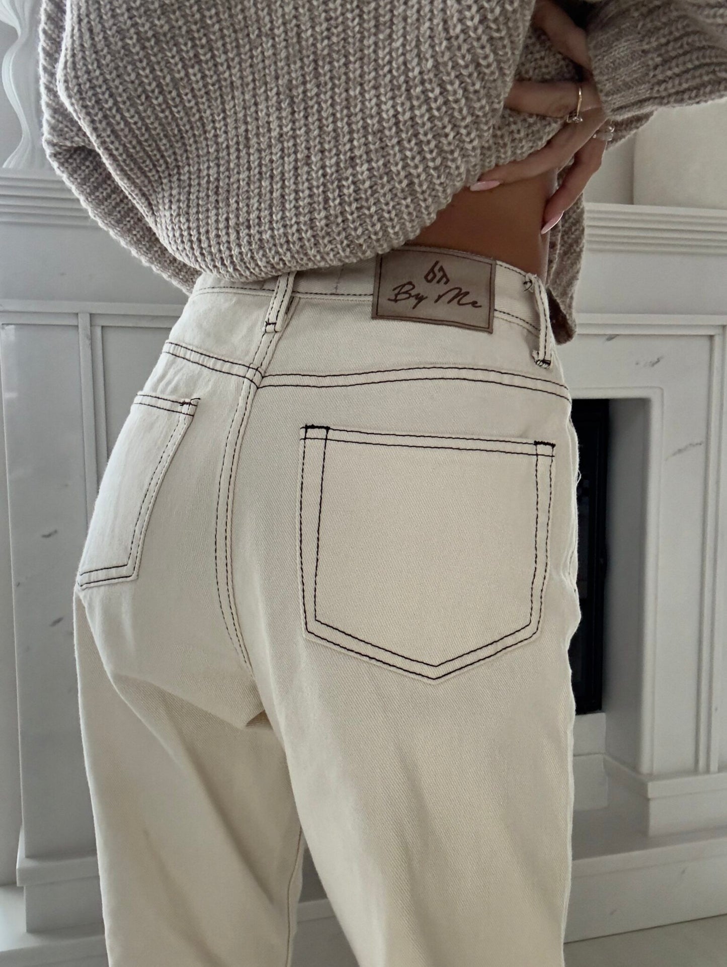 Beige Mom Fit Jeans