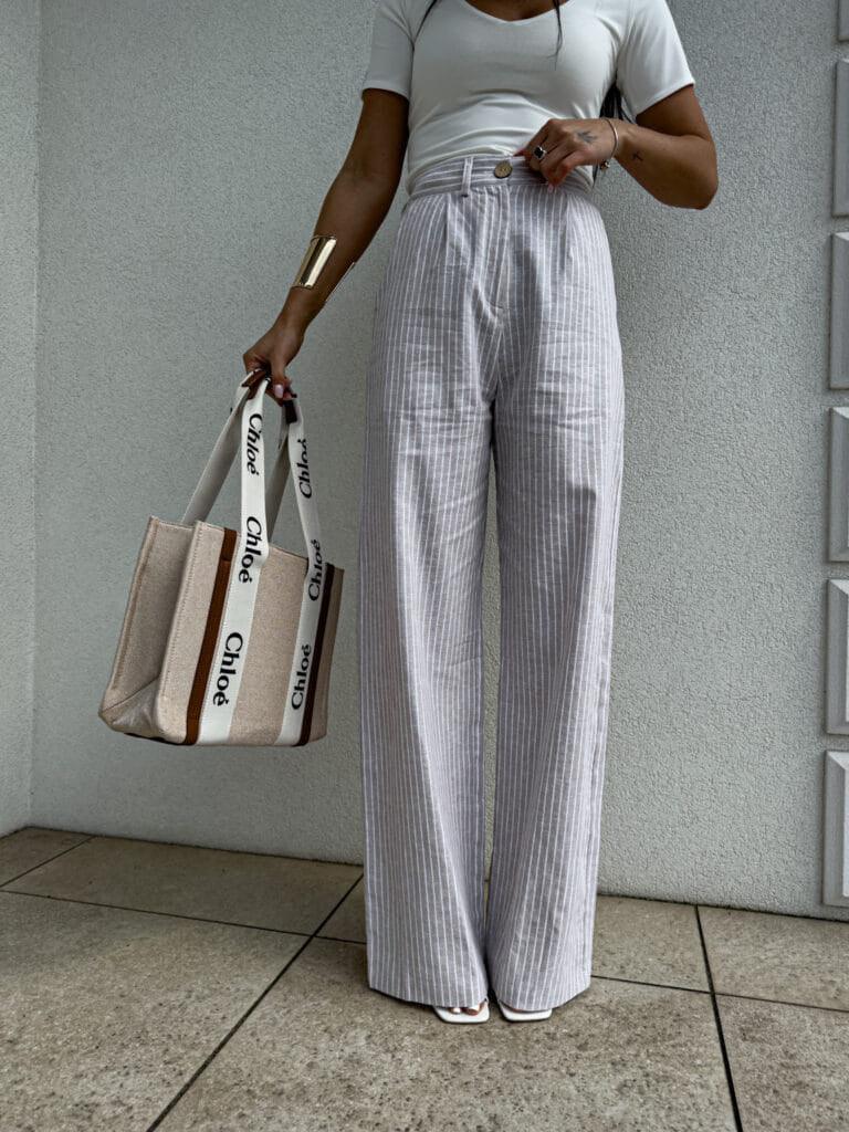 Beige Simple stripped trousers