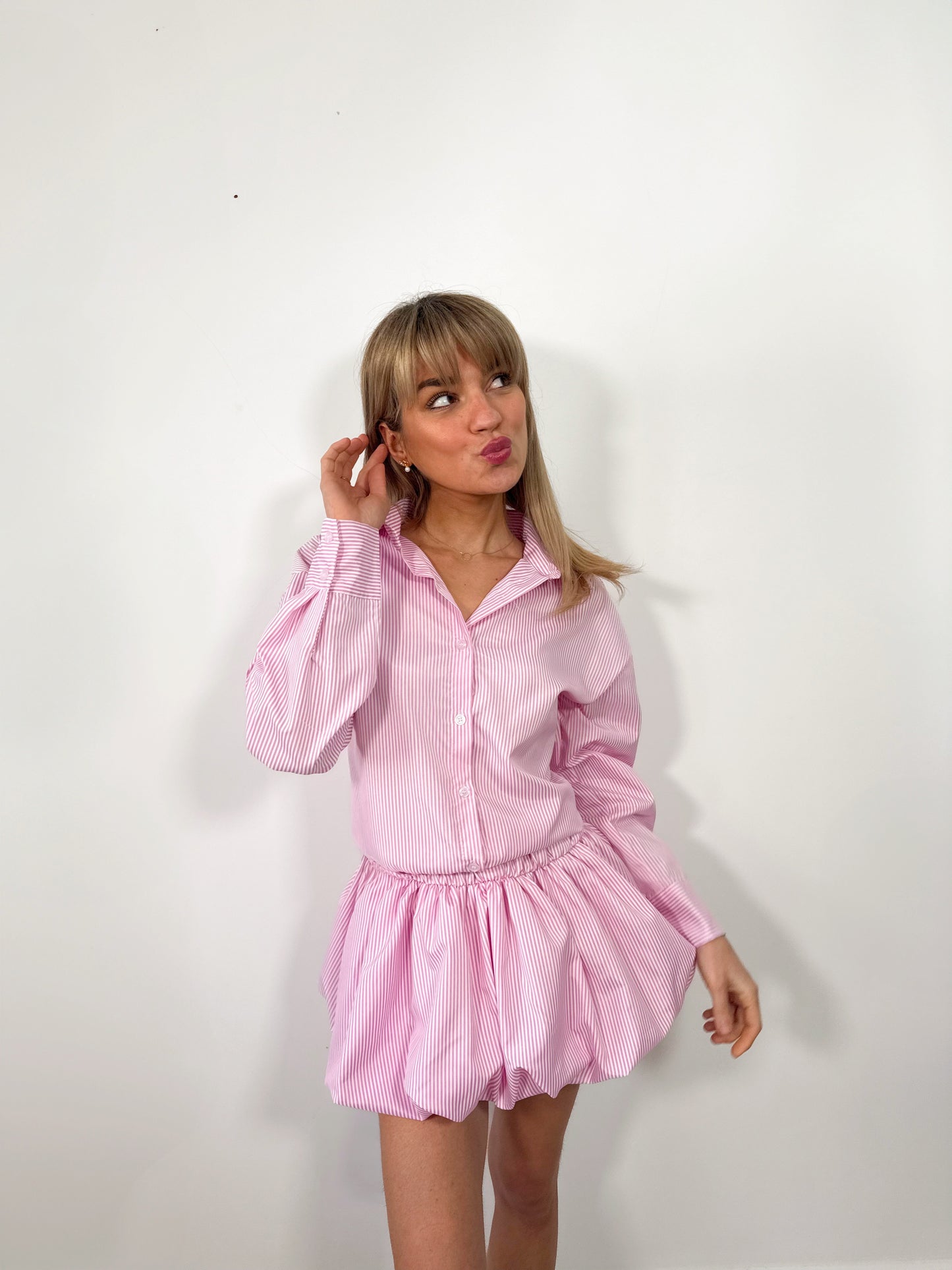 Pink Breezy Striped Shirt Dress