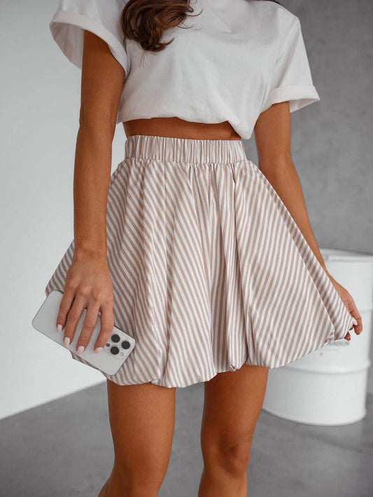 Beige white Bubble Stripped mini skirt