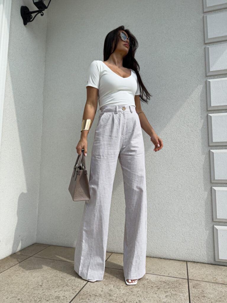 Beige Simple stripped trousers