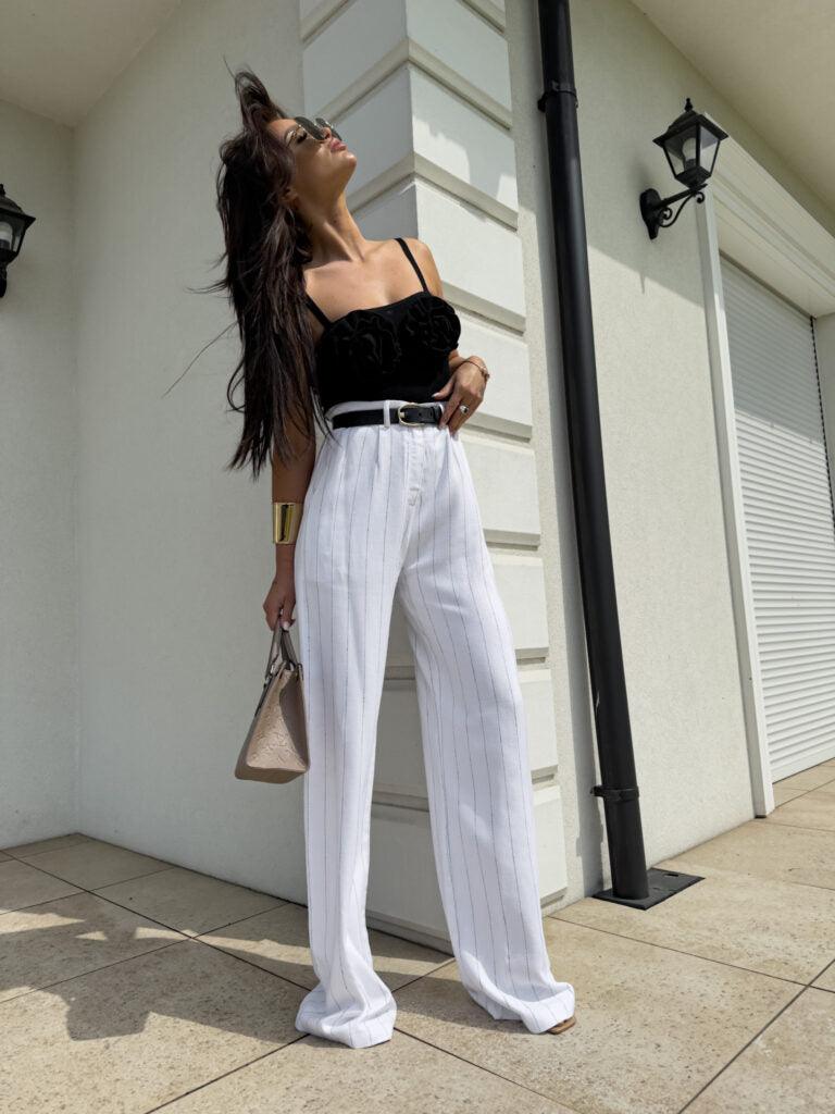 Ecru Simple stripped trousers