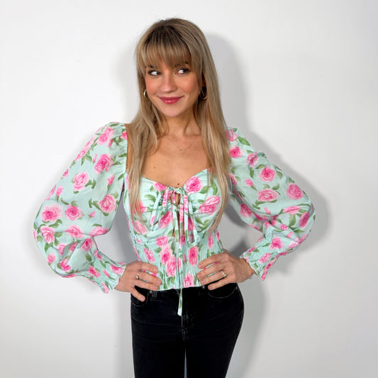 Mint Green Floral Romance Top