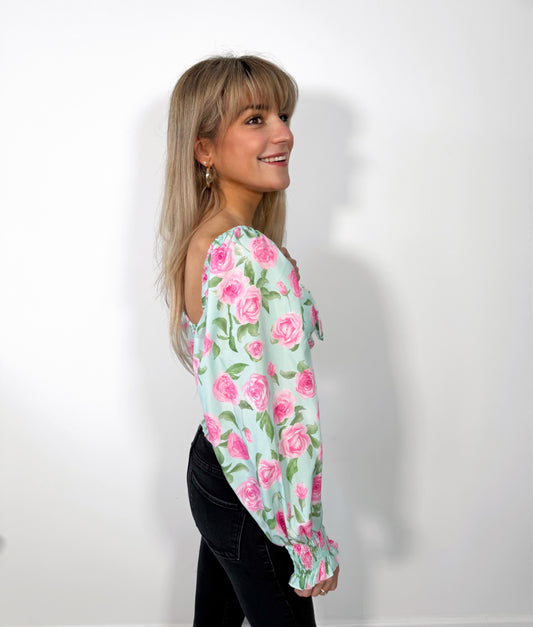 Mint Green Floral Romance Top