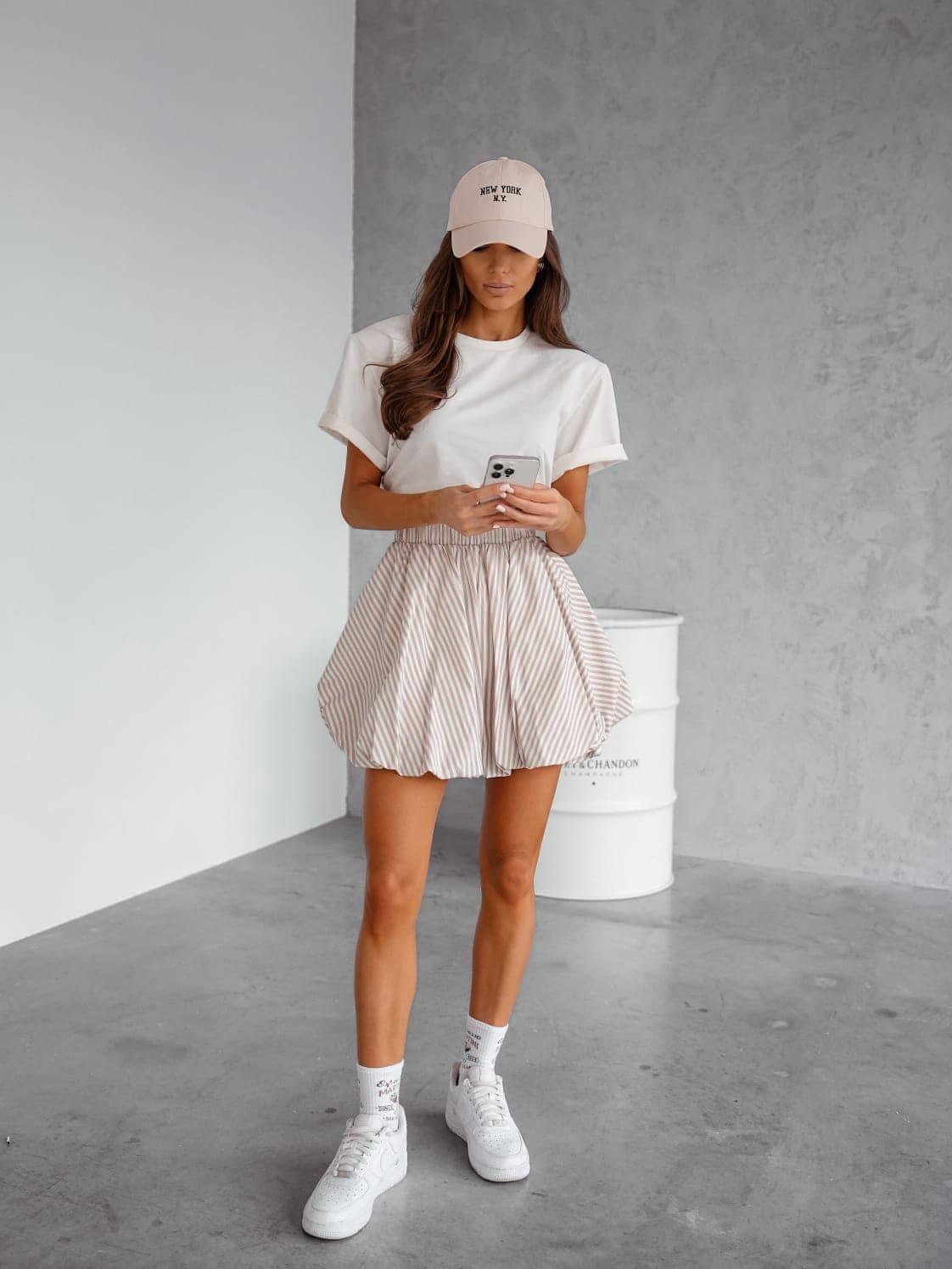 Beige white Bubble Stripped mini skirt