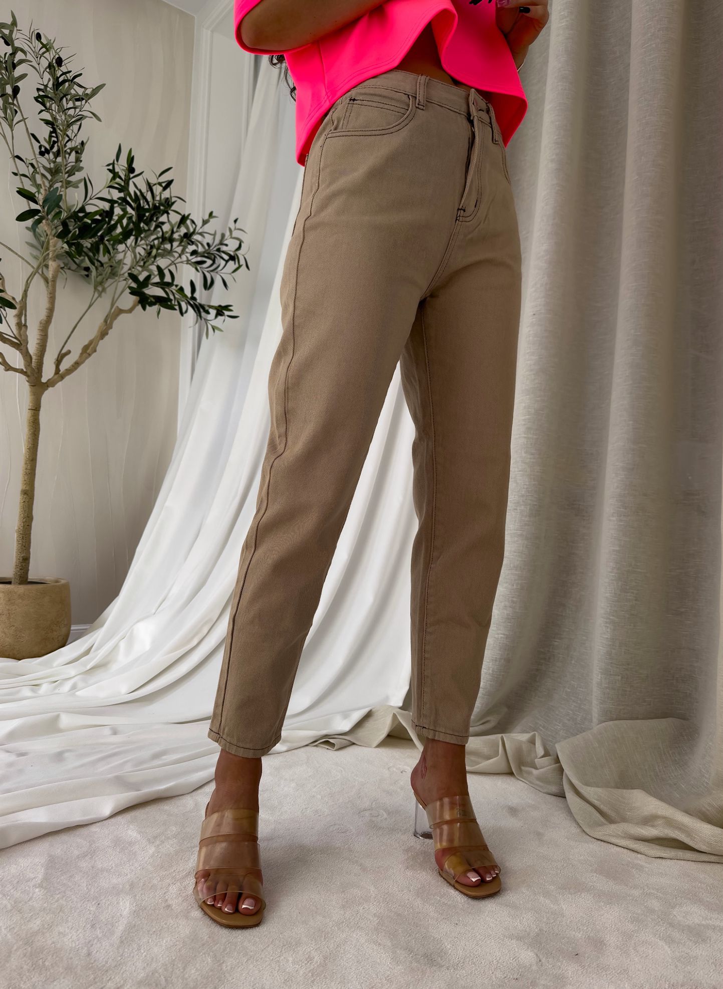Dark Beige Mom Fit Jeans