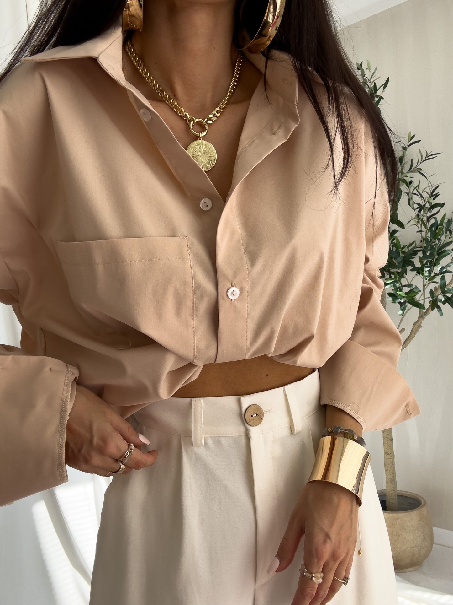 Beige Over Spring Pocket Shirt