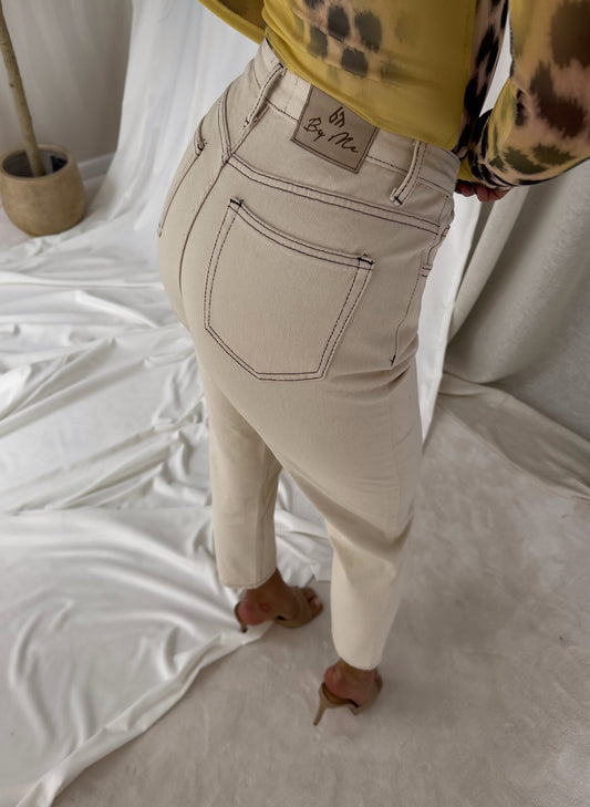 Beige Mom Fit Jeans