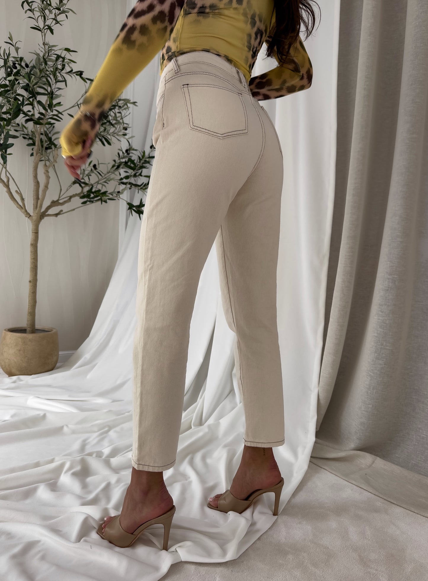 Beige Mom Fit Jeans
