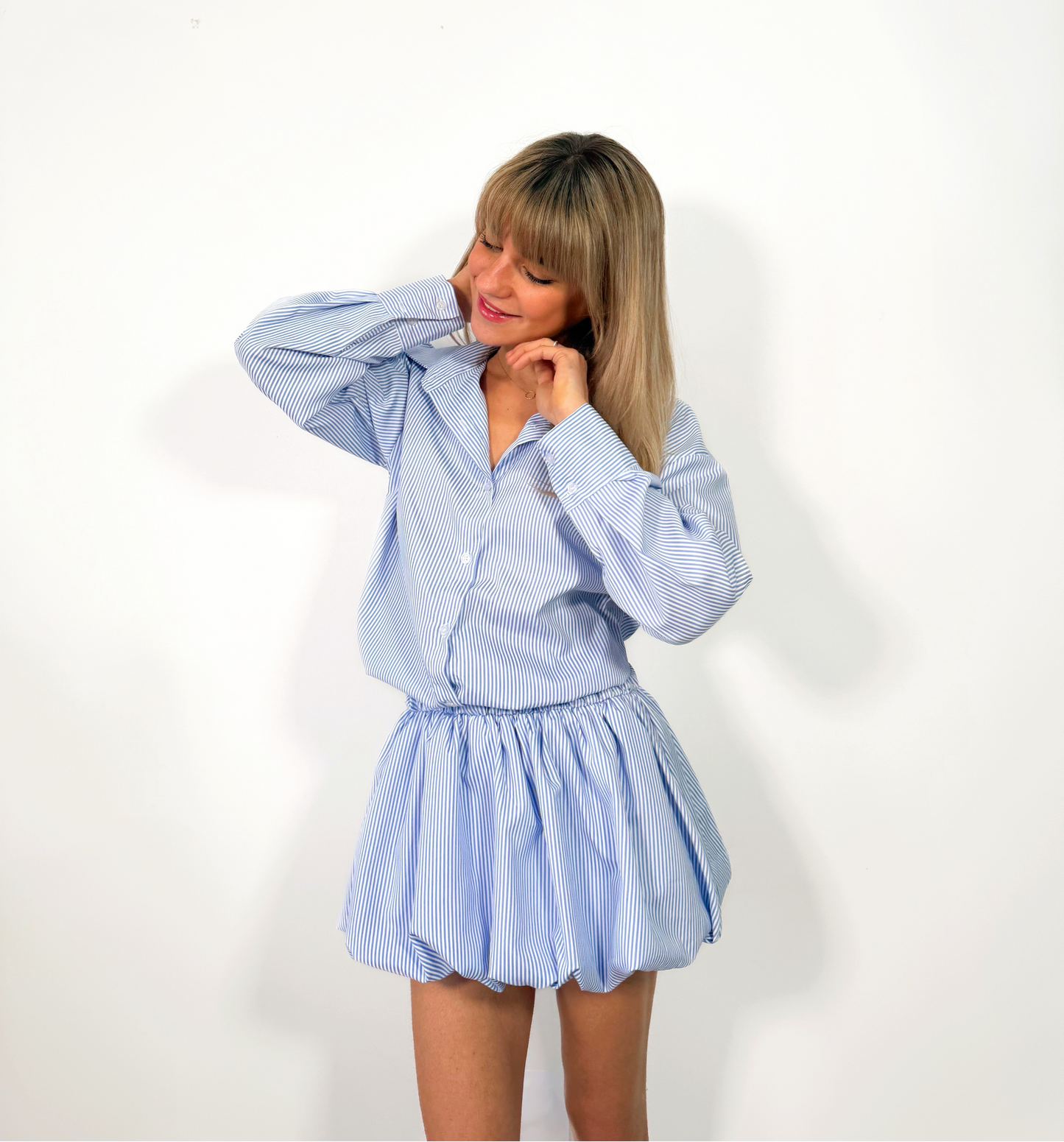Blue Breezy Striped Shirt Dress