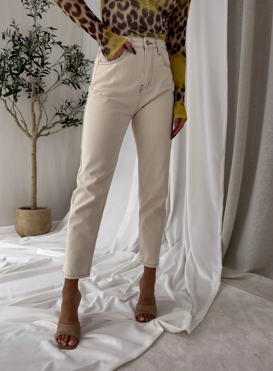 Beige Mom Fit Jeans