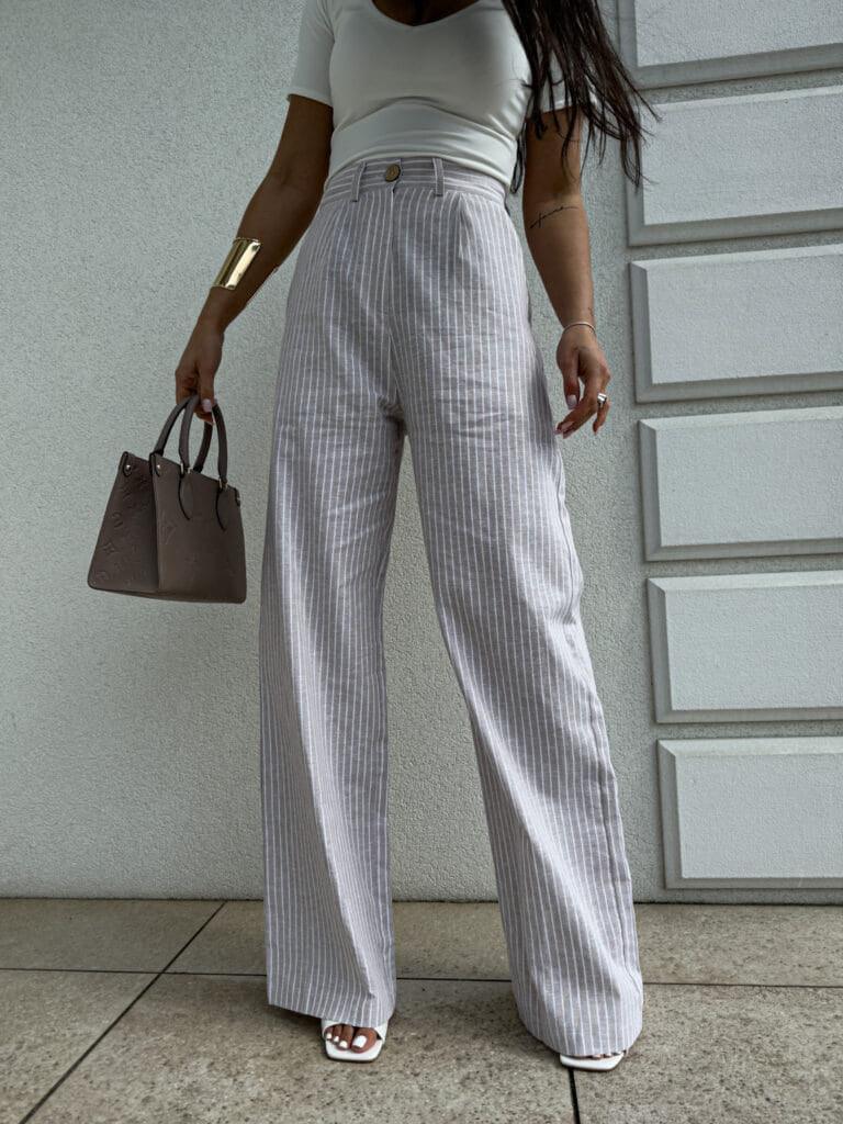 Beige Simple stripped trousers