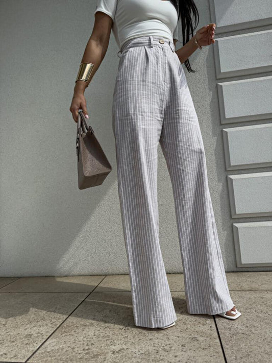 Beige Simple stripped trousers