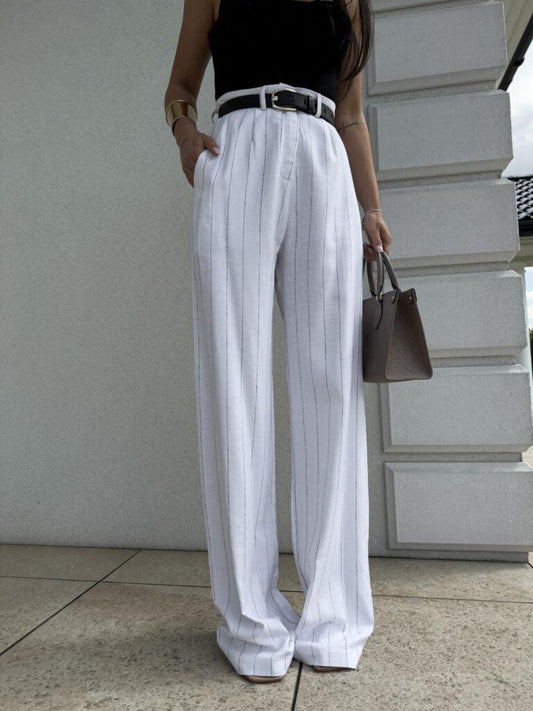 Ecru Simple stripped trousers