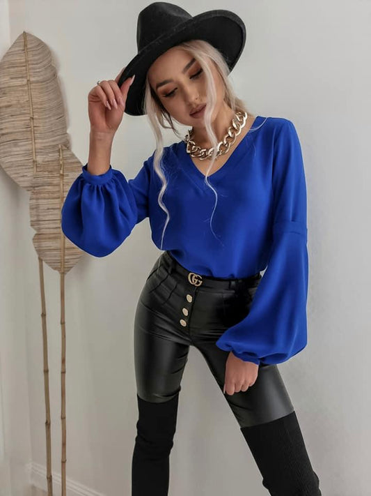 Royal Blue V-Neck Blouse