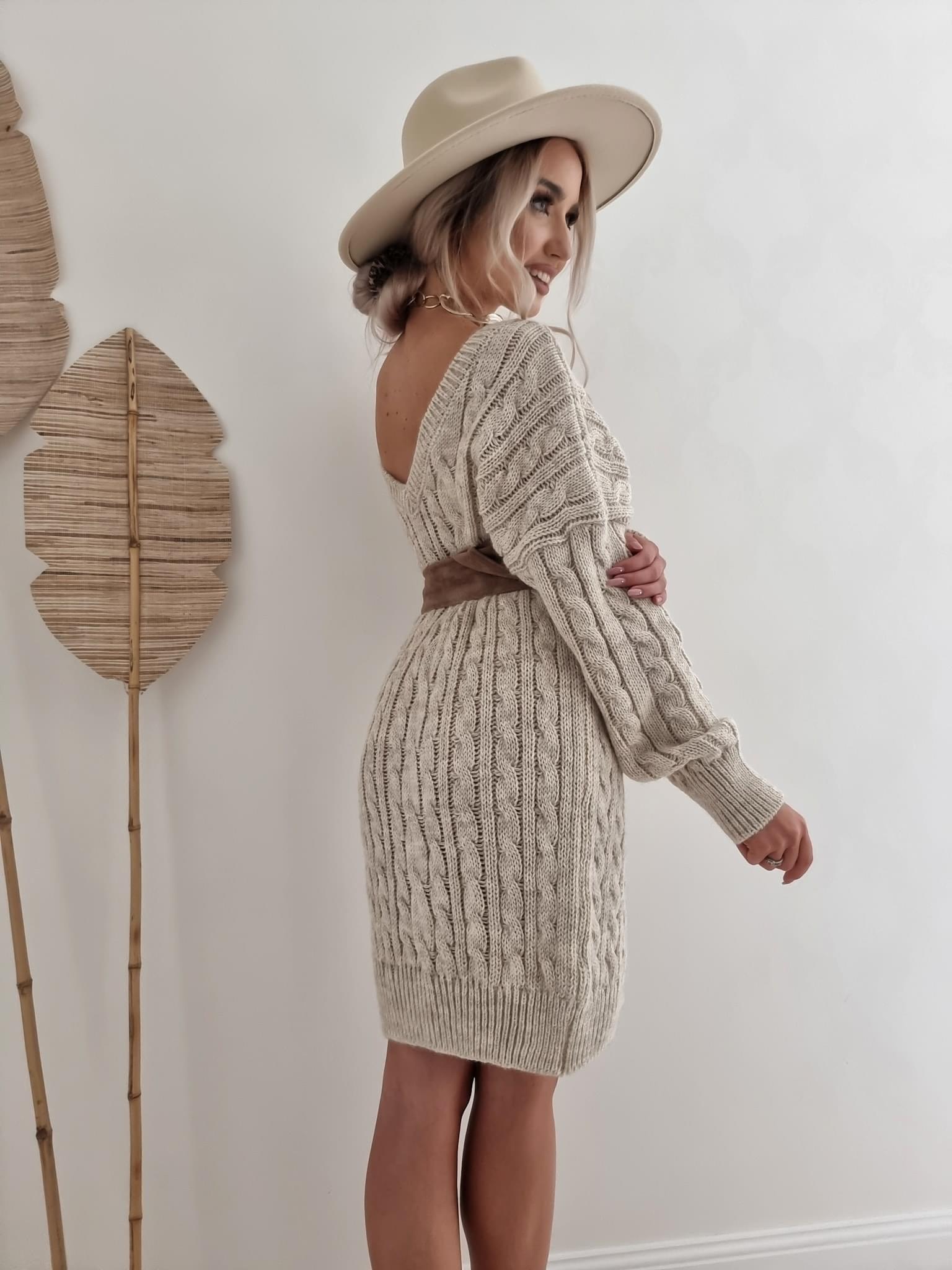 Beige Knit Jumper Dress