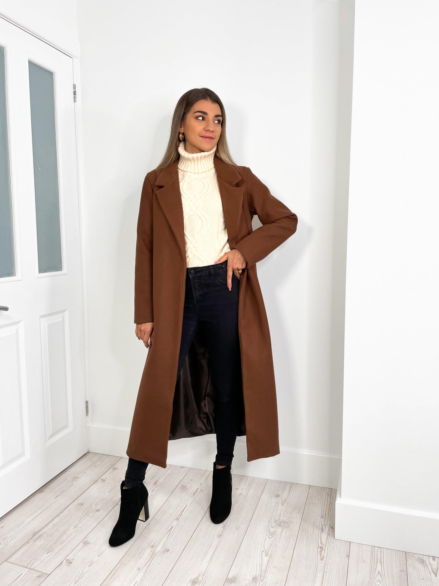 LONG BELTED CHOCOLATE COAT