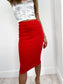 RED MIDI PENCIL SKIRT