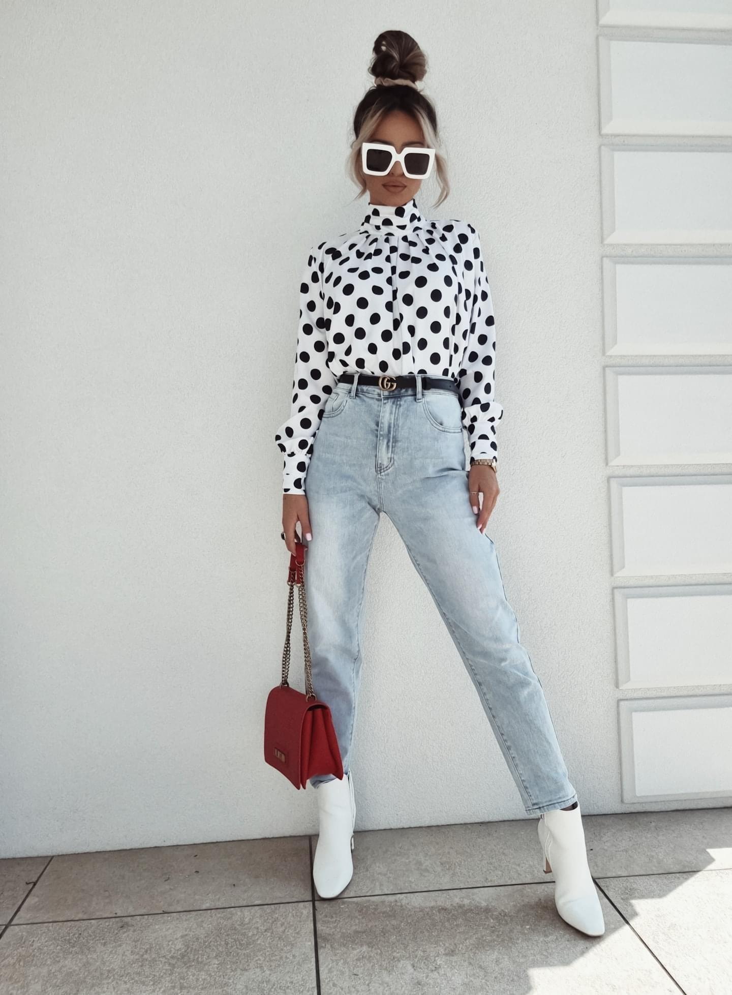 White Polka Dot High Neck Blouse