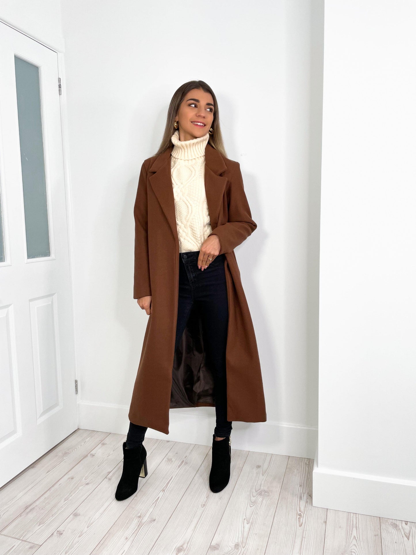 LONG BELTED CHOCOLATE COAT