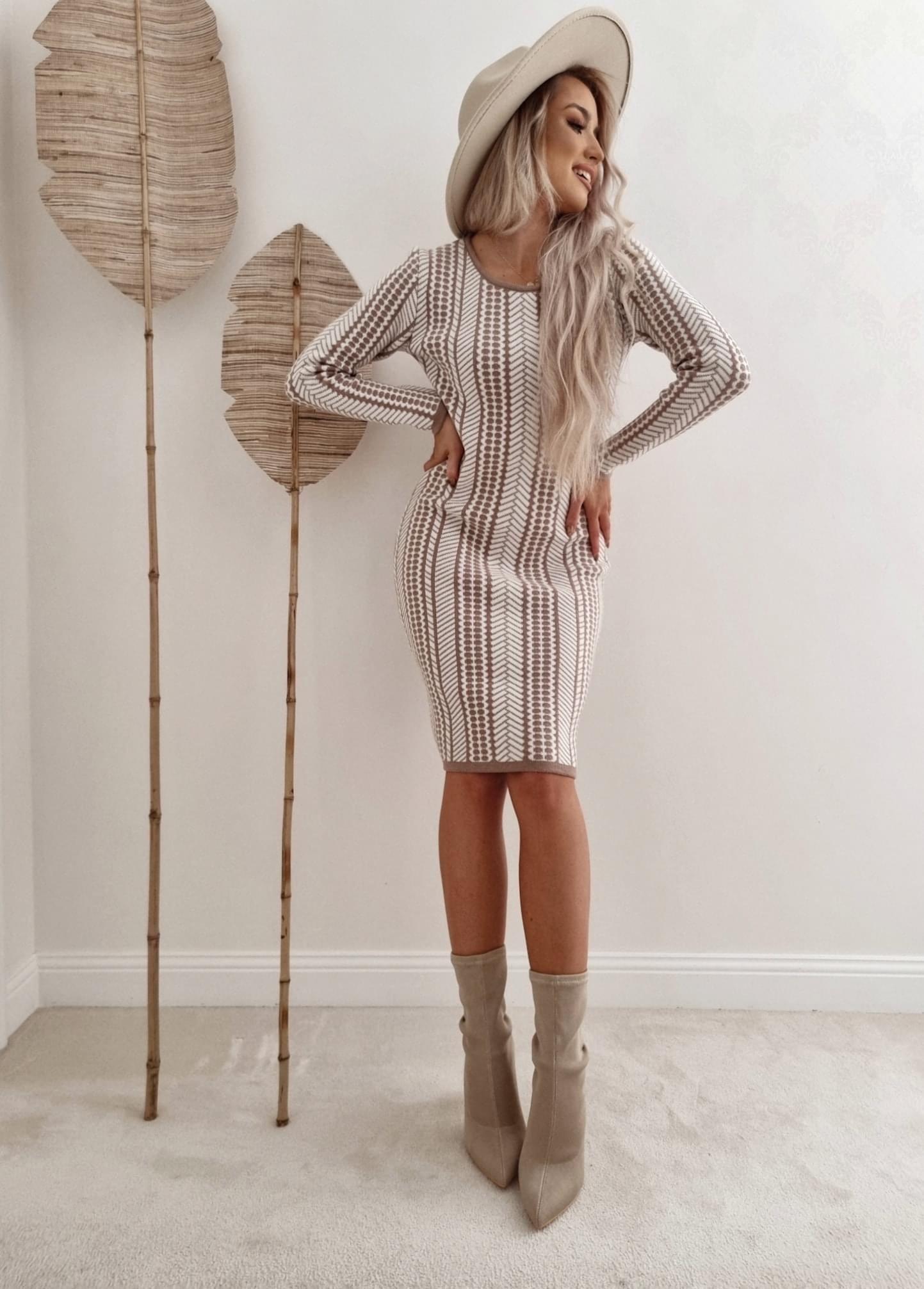 Mocha Print Bodycon Jumper Dress