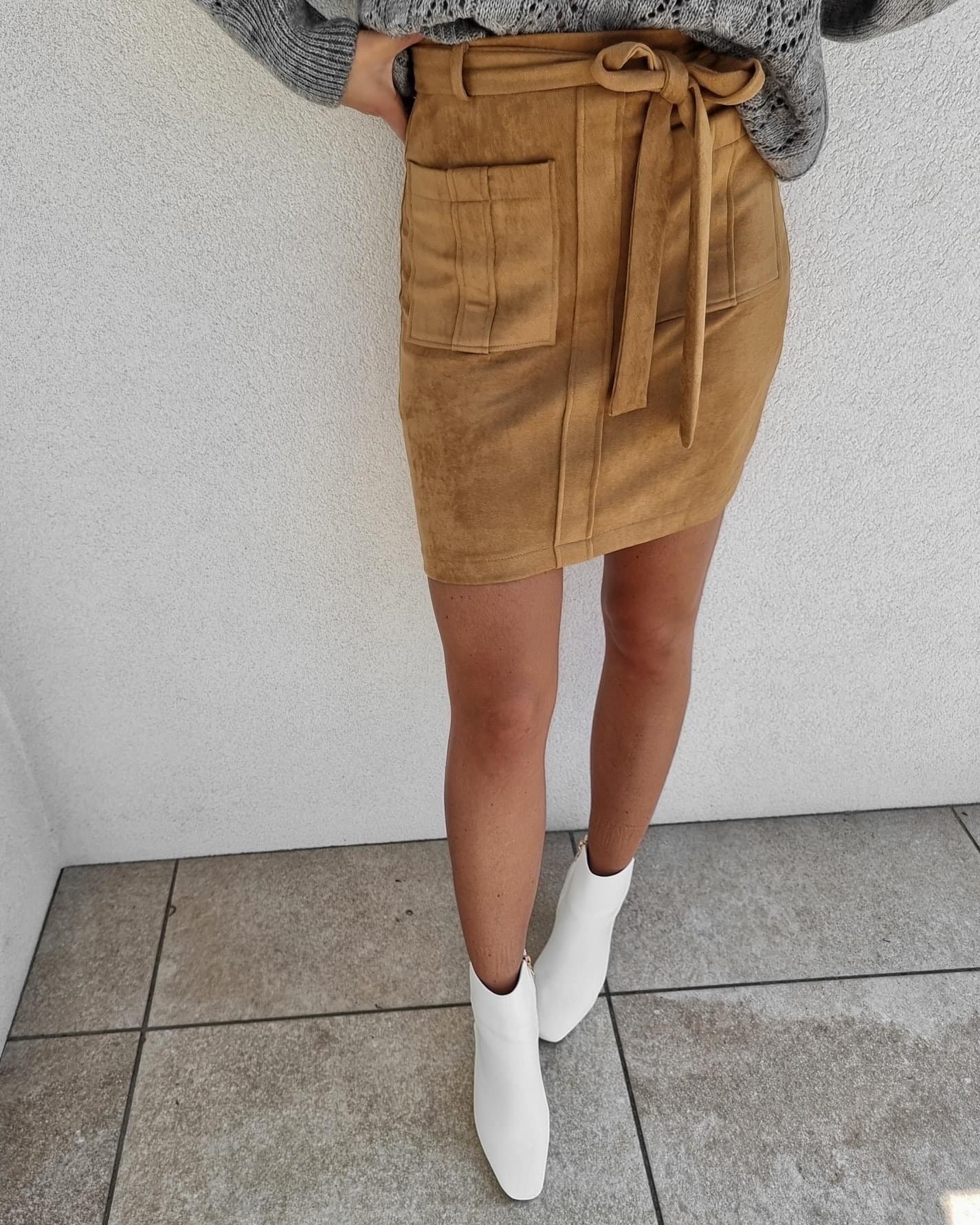 Camel Suede Mini Skirt