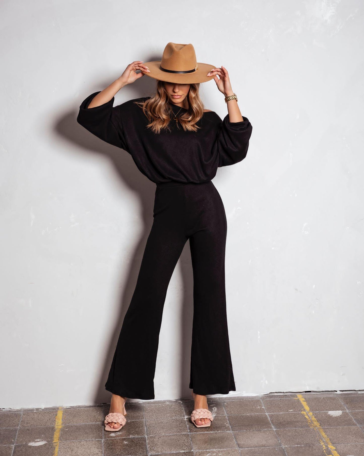 BLACK COTTON CO-ORD LONG SLEEVE TOP AND TROUSERS SET