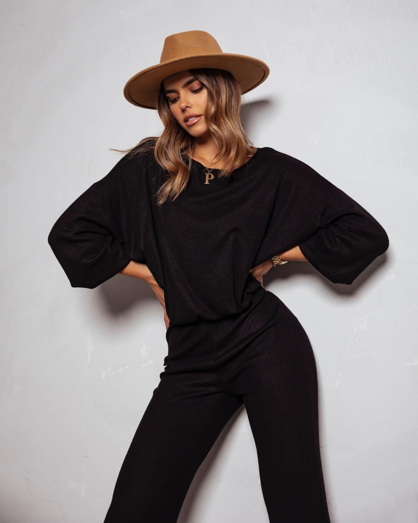 BLACK COTTON CO-ORD LONG SLEEVE TOP AND TROUSERS SET