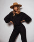 BLACK COTTON CO-ORD LONG SLEEVE TOP AND TROUSERS SET