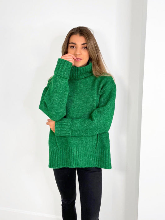 GREEN OVERSIZE ROLL NECK JUMPER